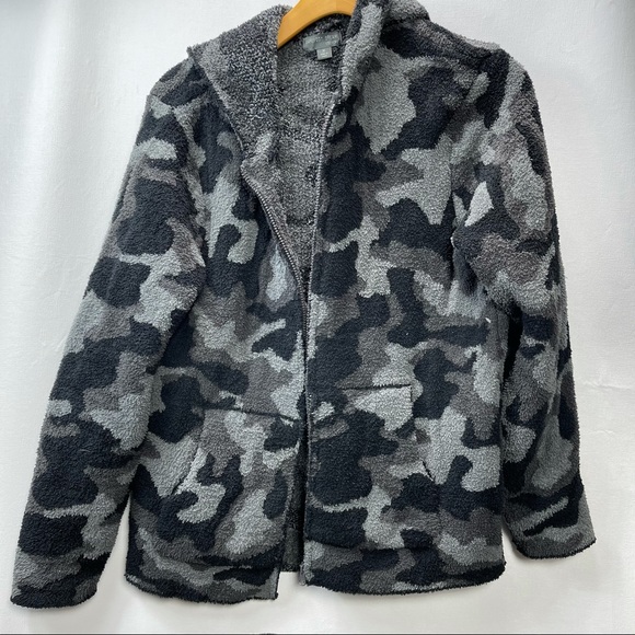 Barefoot Dreams Cozy Chic* Men's Grey Carbon Multi Camo Zip Up Hoodie New Medium - Picture 2 of 8